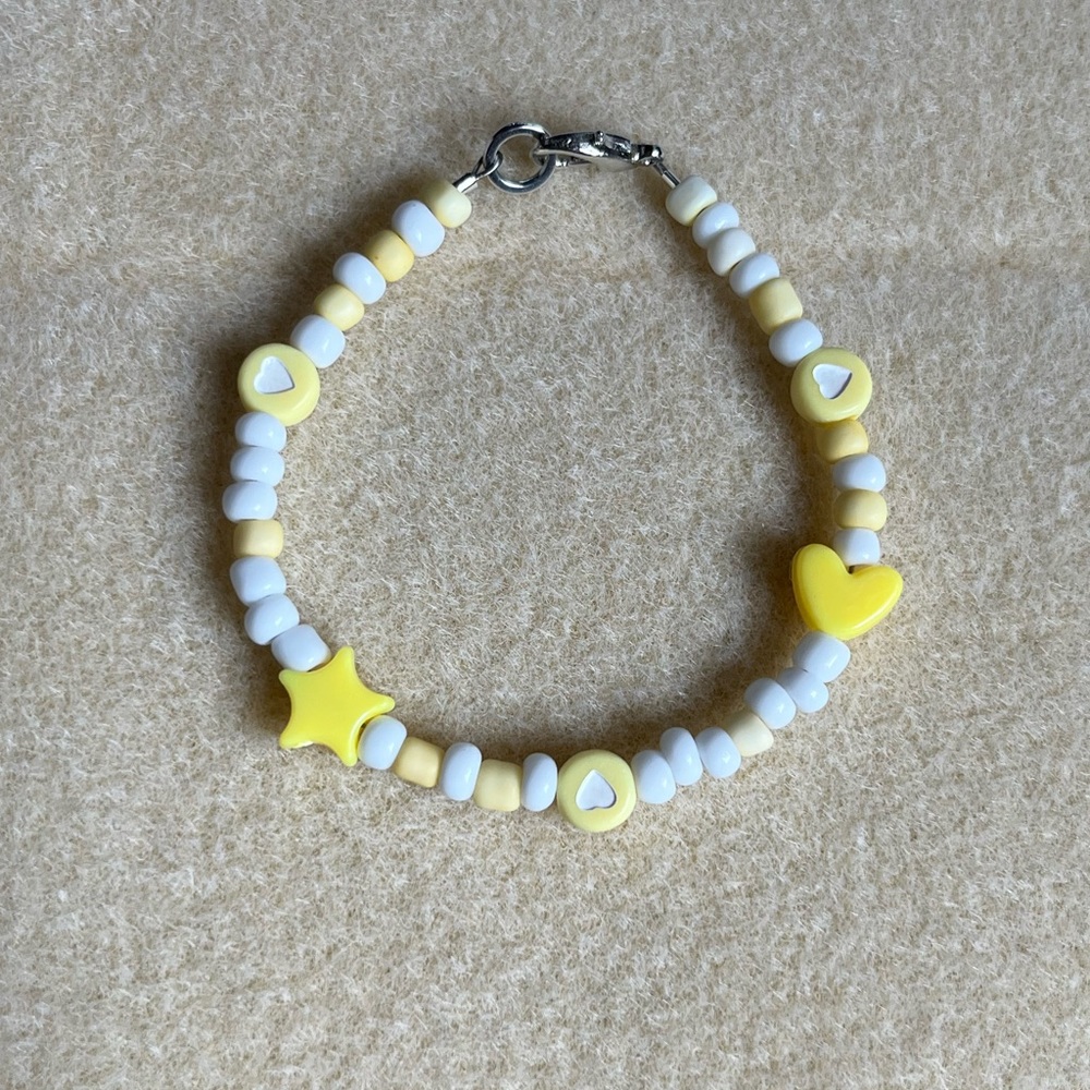 *2 for $20* Yellow and White Hearts and Stars Beaded Bracelet